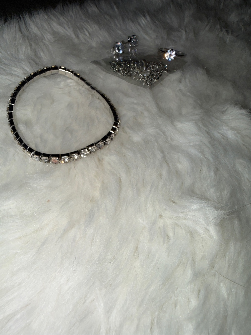 Silver Crystal Tennis Bracelet, earrings, ring  necklace- Sparkling Clear Stones